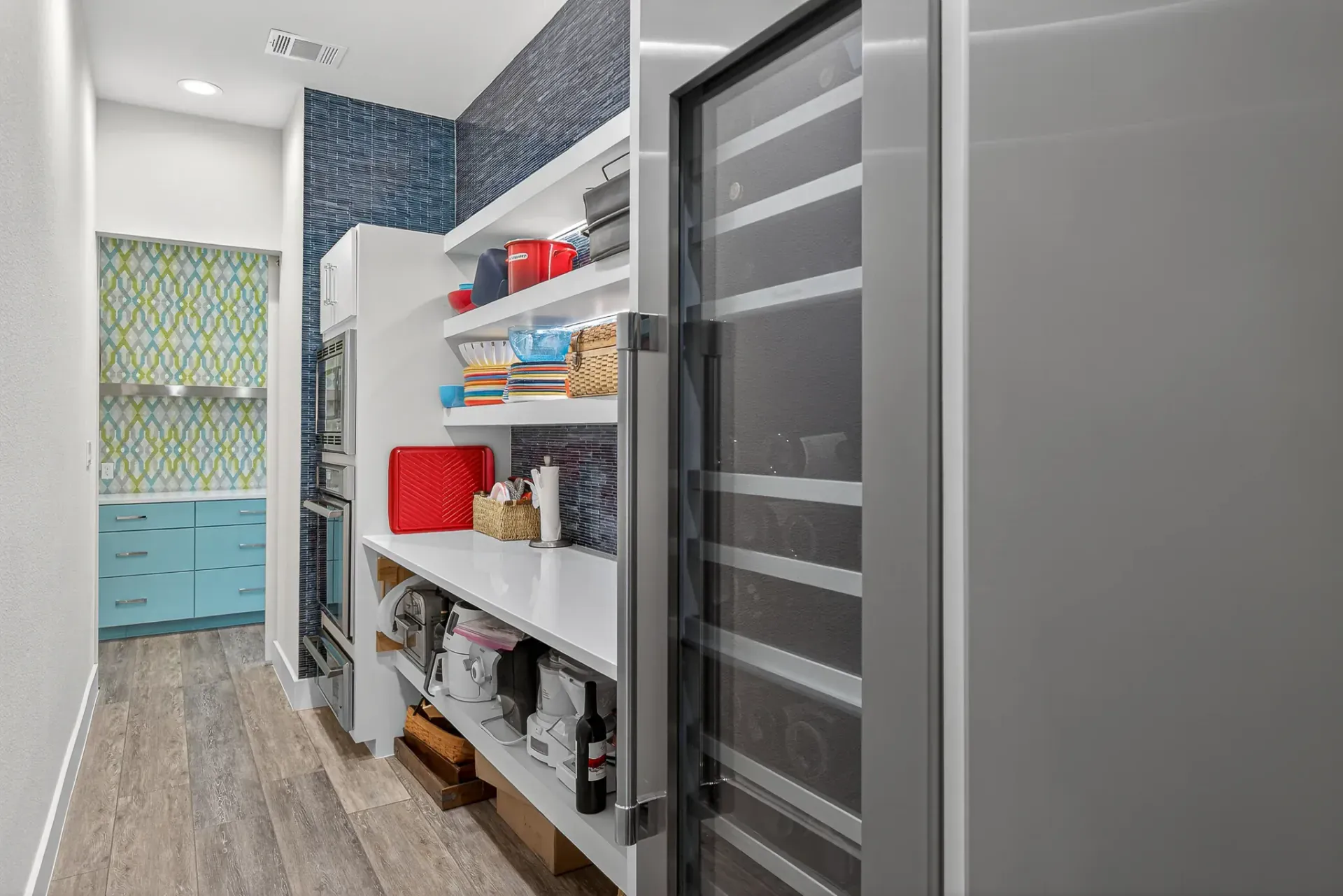Walk-in pantry with wine storage